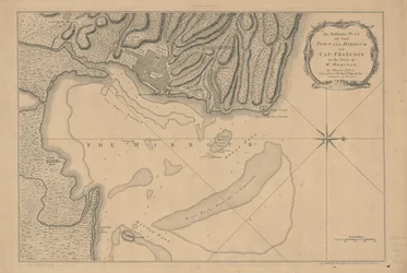 Een authentieke plattegrond van de stad en de haven van Cap-François op het eiland St. Domingo. LOC 73695949
