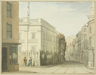 Kijkend naar beneden Broad Street met het nieuwe stadhuis