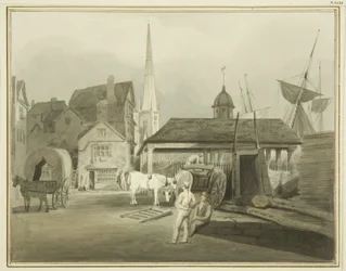 Noordoostelijke Eind van King Street, met de Welshe Markt in 1802