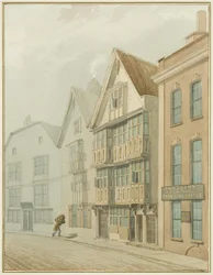 Oude huizen tegenover de Merchants