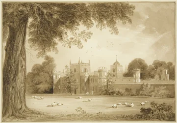 Oude stallen, het Zwarte Kasteel, gebouwd van koperslakken door de heer Reeve in Arno