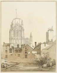 Redcliffe kerk en een deel van Redcliffe Hill met de Shot Tower