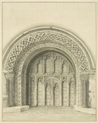 Kleinere gebogen poort naast de Deanery van de kathedraal van Bristol