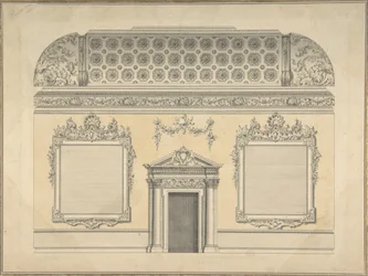 Ontwerp voor een sectie van een rococo-kamer, met een gewelfd plafond en versierde Korinthische...