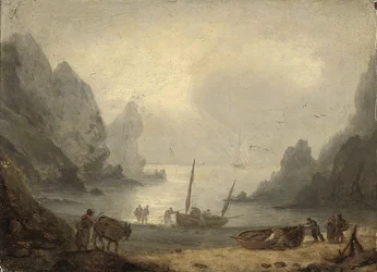 Een inham in Devonshire met vissers die hun vangst lossen op het strand, ca. 1804