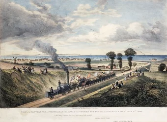Uitzicht op de Canterbury en Whitstable Railway vanaf Church Street, genomen op de openingsdag, 3 mei 1830, c. 1830