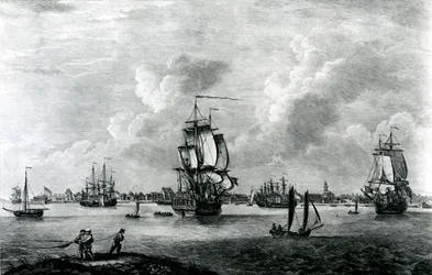 Een uitzicht op Charles Town, de hoofdstad van South Carolina in Noord-Amerika, gegraveerd door Pierre Charles Canot