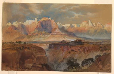 Tekening, Kliffen van de Rio Virgin, Zuid-Utah, 1873