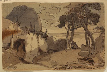 Tekening, Weg in een berglandschap, 1875