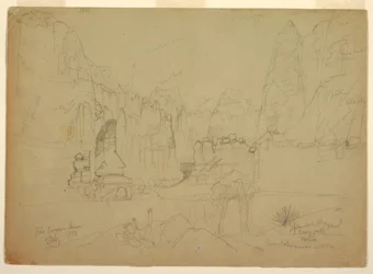 Tekening, De Canyon van de Rio Virgin, Zuid-Utah, 1873