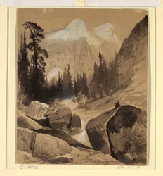 Tekening, De noordelijke koepel, Yosemite, Californië, 1872