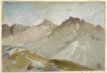 Tekening, The Upper End of Little Cottonwood Canyon, Wasatch Range, bij Ogden, Utah, 13 augustus 1879