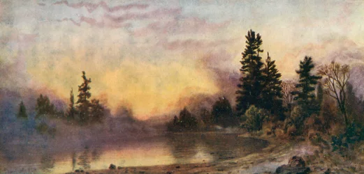Avondnevels, Muskoka (kleurenlitho)