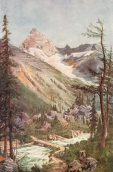 Illecillewaet onder Sir Donald (kleurenlitho)