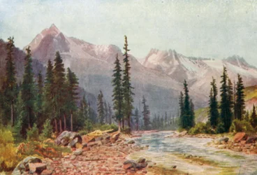 De berg Cheops en de Hermit Range (kleurenlitho)