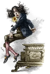 Karikatuur van Oscar Wilde (1854-1900), gekleed als dandy, gemaakt tijdens zijn reis naar de Verenigde Staten in 1882. Tekening van Thomas Nast (1840-1902) in "Harper