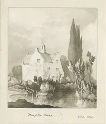 Haughton - Huis: sepia wassing tekening