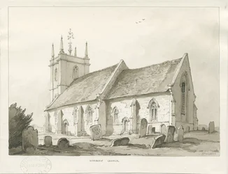 Norbury Kerk: sepia wash tekening