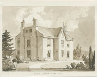 Pastorie van Norton-in-the-Moors: sepiatekening in gewassen inkt, 1841