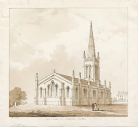 Tunstall Kerk: pen en was tekening, 1838