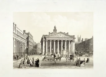Royal Exchange en de Bank of England aan de linkerkant, Londen, 1851