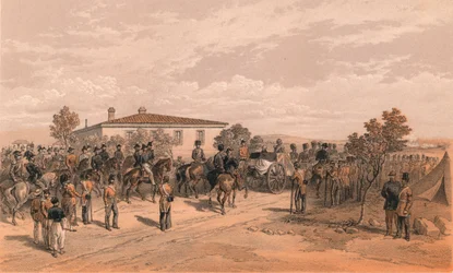 De begrafenisstoet van Lord Raglan vertrekt vanuit het hoofdkwartier