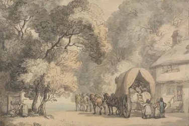 Een transportkar buiten een herberg, ca. 1785-90