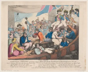 Admiraal Nelson ontspant met zijn dappere zeelieden na de glorieuze slag van de..., 20 oktober 1798