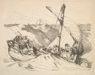 Boot in een storm op zee