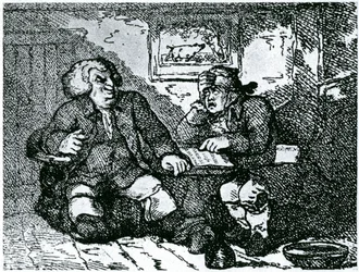 Dr. Johnson en James Boswell herstellen van een kater na een nacht in de stad