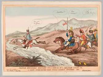 Engelse Manieren en Franse Voorzichtigheid of Franse Dragonders tot stilstand gebracht door Belvoir sprong September 1811