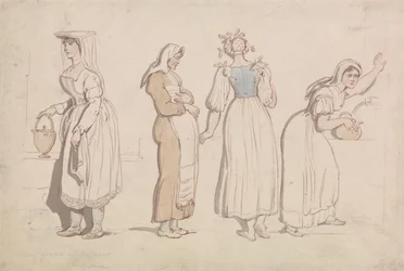 Vier vrouwen bij een bron in Rome