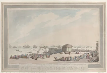 De glorieuze nederlaag van de Nederlandse marine, 10 oktober 1797, door admiraals Lord Duncan en Sir Richard Onslow, met een ter plaatse getekende afbeelding van de zes Nederlandse linieschepen die werden veroverd en naar Yarmouth werden gebracht