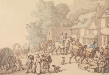Scène buiten een herberg