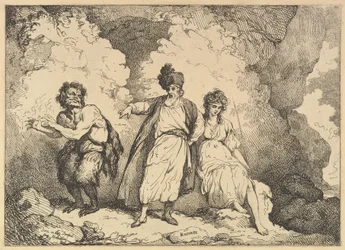 Scène uit De Storm: Caliban, Prospero en Miranda, [1783-87] heruitgegeven 1801