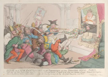 Scène in een nieuwe pantomime op te voeren in het Theatre Royal Parijs