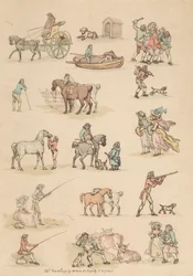 Set van zestien: Contouren van figuren en landschappen
