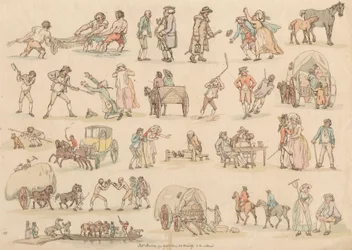 Set van zestien: Contouren van figuren en landschappen