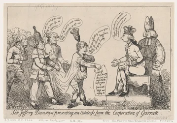 Sir Jeffery Dunstan presenteert een adres van de Corporation of Garratt, 30 december 1788