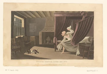 Slaapkamer met ratten die de pruik van Doctor Syntax opeten