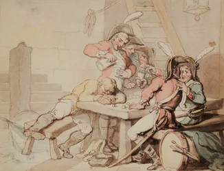 Soldaten die feestvieren in een kelder