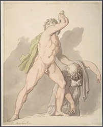 Staande naakte man die een flauwvallende vrouw ondersteunt (Ludovisi-Gaul in de Uffizi)