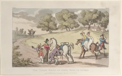 De familie van de dominee op weg naar de kerk, uit The Vicar of Wakefield, 1 mei 1817