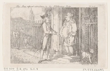 Tom Jones geweigerd door de portier van de edelman, uit De geschiedenis van Tom Jones, een F..., 1792