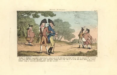 Twee Regency heren op het punt een duel met pistolen te vechten