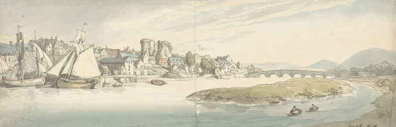 Uitzicht op stad aan een rivier Carwitham Kasteel, 1775-1827