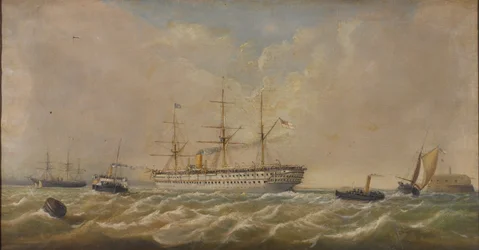 HM Troepenschip Euphrates aankomst in Spithead vanuit Bombay, 5 dec, 1879, brengt de 3e terug
