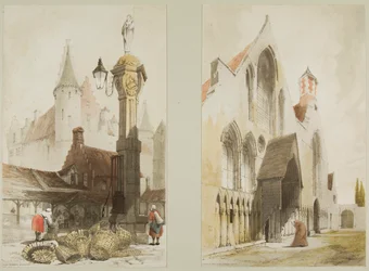 Vismarkt, Antwerpen en Hospice des Vieillards, Cand, uit Picturesque Architecture in Paris, Ghent, Antwerp, Touen, etc.