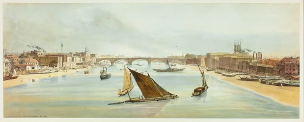 London Bridge, vanaf Southwark Bridge, plaat vier uit Originele Zichten van Londen zoals het is