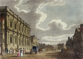 Whitehall, Westminster in Londen (gekleurde aquatint)